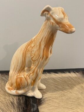 Alabama Clay by MAX Ceramic Greyhound Figurine in Cream and Amber Swirl